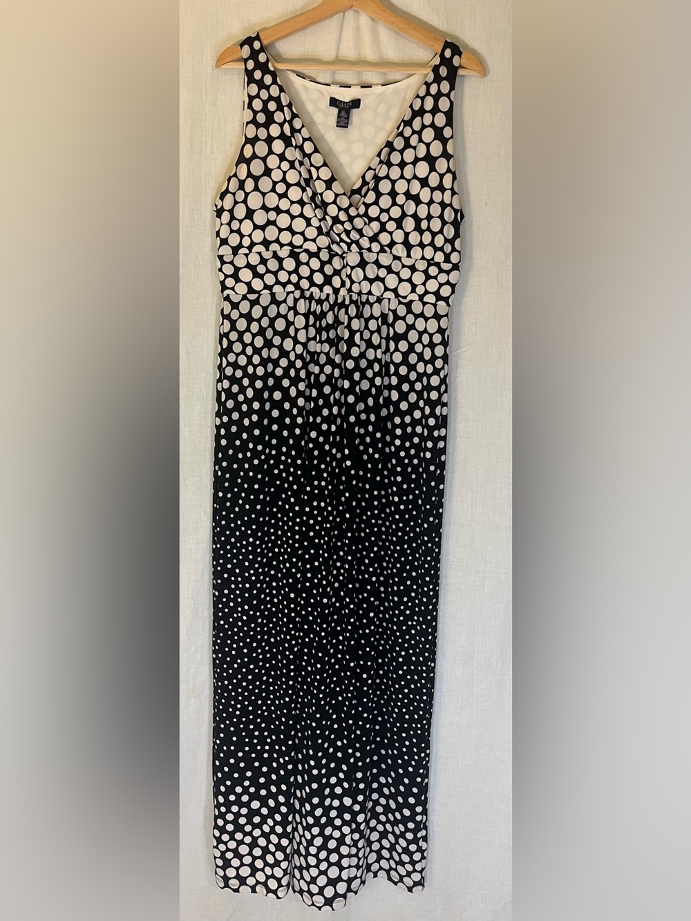 Chaps Black and White Polka-Dot Maxi Dress
